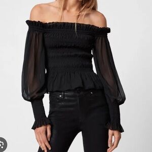 NWOT Lara Shirred Off-The-Shoulder Peplum Top